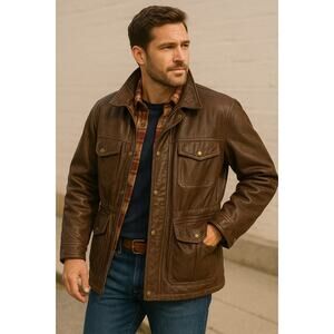 The Territory Ahead Brown Leather Teacher Jacket (XL) – Plaid Lined Field Coat